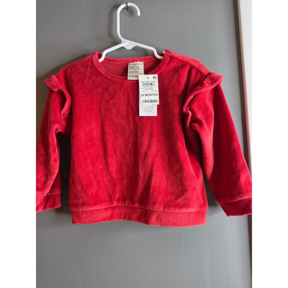 First Impressions Girls Red Velour Ruffle Shoulder Top 24 Months 100190455BG